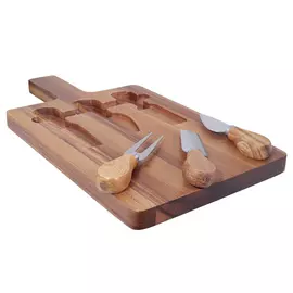 Набор для сыра, 4 пр, доска-блюдо с ручкой, сталь/дерево, Cheese, Noble tree