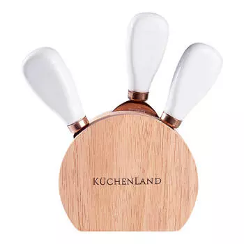 Набор для сыра, 4 пр, на подставке, сталь/керамика/дерево, бело-медный, Cheese