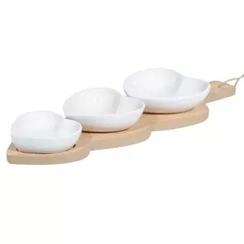 Набор для закусок, 3 пр, на подставке, керамика/бамбук, Сердца, Heart