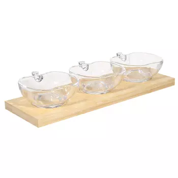 Набор для закусок, 3 пр, на подставке, стекло/бамбук, Яблоки, Bamboo