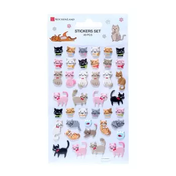 Набор наклеек, 19х10 см, 40 шт, одноразовые, ПВХ, Котики, Cat