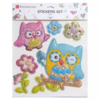 Набор наклеек, 30х30 см, 5 шт, одноразовые, ПВХ, Совушки