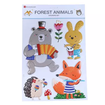 Набор наклеек, 42х28 см, 6 шт, одноразовые, ПВХ, Звери-музыканты, Forest animals