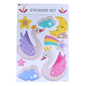 Набор наклеек, 42х28 см, 8 шт, одноразовые, ПВХ, Лебеди