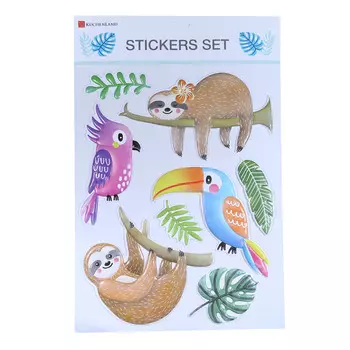 Набор наклеек, 42х28 см, 8 шт, одноразовые, ПВХ, Обитатели тропиков
