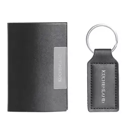 Набор подарочный, 2 пр, брелок/визитница, сталь/полиуретан, черный, Офис