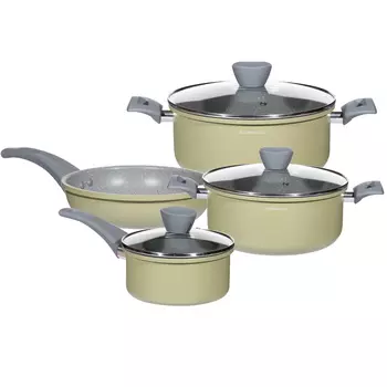 Набор посуды, 4 пр, с покрытием, алюминий, зеленый, Tasty