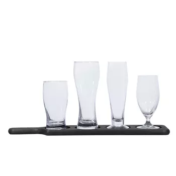 Набор стаканов для пива, 4 шт, на подставке, стекло/дерево