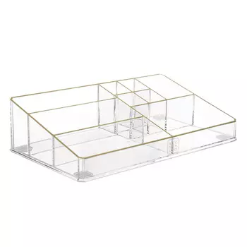 Органайзер для косметики, 28х7 см, 9 отд, пластик, золотистый кант, Dorado