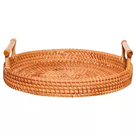 Поднос, 24 см, плетеный, с ручками, ротанг, круглый, коричневый, Eco home