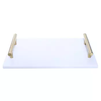 Поднос, 30x20 см, с ручками, мрамор, прямоугольный, белый/золотистый, Marble