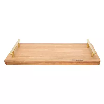 Поднос, 36x18 см, с ручками, дерево/сталь, прямоугольный, золотистый, Noble tree
