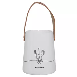 Подставка для кухонных принадлежностей, 14 см, с ручкой, керамика/текстиль, белая, Creme