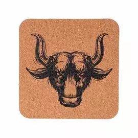 Подставка под кружку, 11 см, пробка, квадратная, Черный бык, Bull
