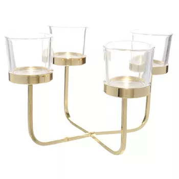 Подсвечник, 19 см, 4 чайные свечи, стекло/металл, золотистый, Graphic