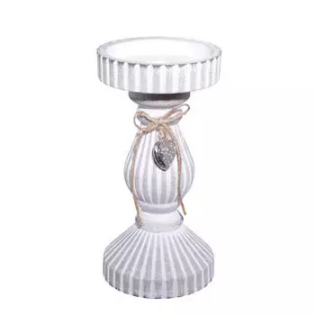 Подсвечник, 19 см, на ножке, дерево, белый, Ethno