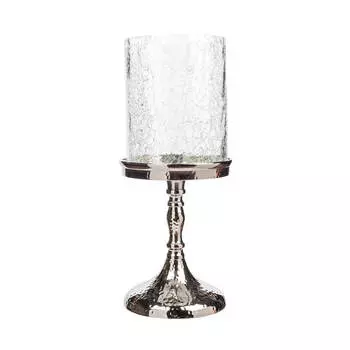 Подсвечник, 26 см, для одной свечи, на ножке, стекло/металл, серебристый, Кракелюр, Fantastic Ice