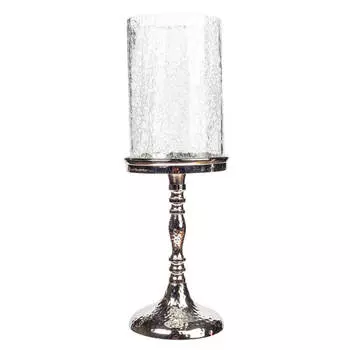 Подсвечник, 32 см, для одной свечи, на ножке, стекло/металл, серебристый, Кракелюр, Fantastic Ice