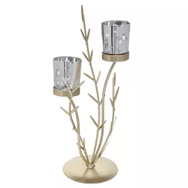 Подсвечник, 34 см, 2 чайные свечи, стекло/металл, золотистый, Бабочки, Fantastic flowers