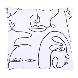 Подушка декоративная, 45х45 см, вельвет, белая, Контурные лица, Face