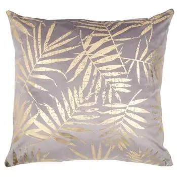 Подушка декоративная, 45х45 см, вельвет, серая, Листья