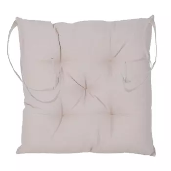 Подушка на стул, 40х40 см, с завязками, хлопок, бежевая