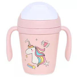 Поильник-непроливайка детский, 300 мл, бамбук, розовый, Единорог, Unicorn