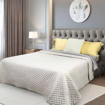 Покрывало, 220х240 см, стеганое, сатин/микрофибра, бежевое, Stitch