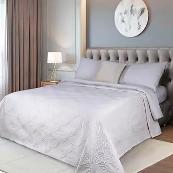 Покрывало, 220х240 см, стеганое, вельвет, бежевое, ракушки, Nice, Stitch velvet