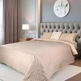 Покрывало, 220х240 см, стеганое, вельвет/микрофибра, серо-коричневое, Решетка, Valence, Stitch Velvet