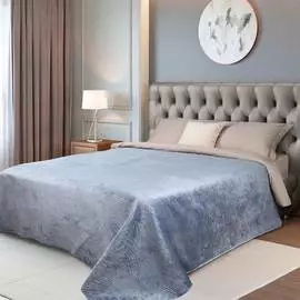 Покрывало, 220х240 см, стеганое, вельвет/микрофибра, синее, Волны, Stitch velvet