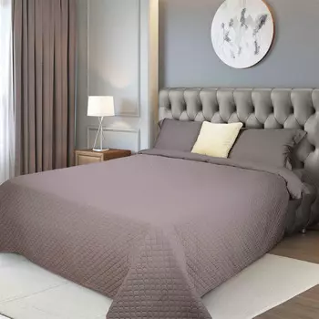 Покрывало, 220х240 см, стеганое, вельвет/микрофибра, сиреневое, Stitch velvet