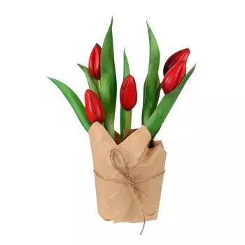 Растение искусственное, 23 см, в крафте, ТЭП/пластик, красное, Тюльпан