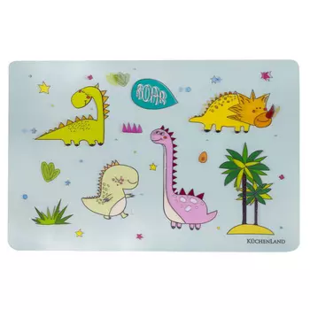 Салфетка под приборы, 28х43 см, 3D, пластик, прямоугольная, синяя, Динозавры, Dino