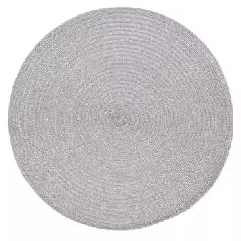 Салфетка под приборы, 38 см, полиэстер, круглая, серебристая, Rotary shine