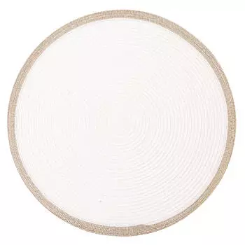 Салфетка под приборы, 38 см, полиэстер, круглая, белая, Золотистая кайма, Rotary rim