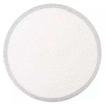 Салфетка под приборы, 38 см, полиэстер, круглая, белая, Серебристая кайма, Rotary rim