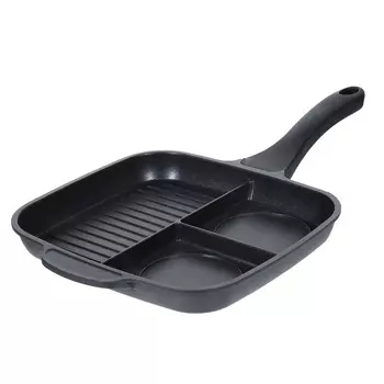 Сковорода-гриль, 25х23 см, 3 отд, с покрытием, алюминий, прямоугольная, Action