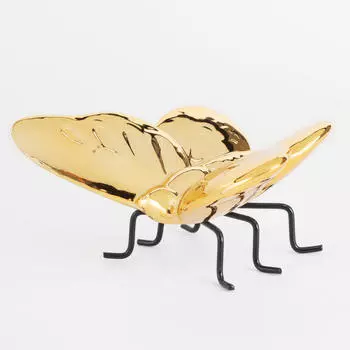 Статуэтка, 11 см, фарфор P/металл, золотистая, Бабочка, Art modern