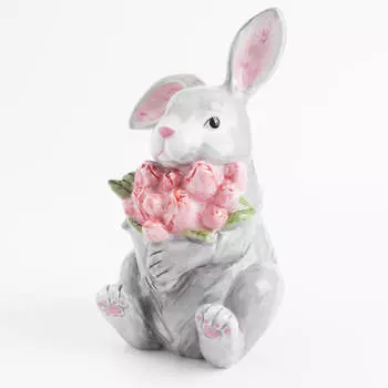 Статуэтка, 23 см, керамика, серая, Кролик с тюльпанами, Pure Easter