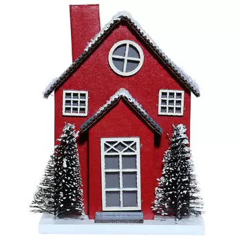 Статуэтка с подсветкой, 14х10 см, пластик/картон, Дом у елок, Forest house