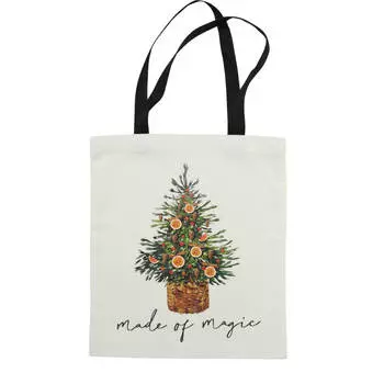Сумка-шоппер, 35х38 см, хлопок, бело-черная, Made of magic, Christmas shopping