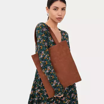 Сумка-шоппер, 37х32 см, полиуретан, коричневая, Krast