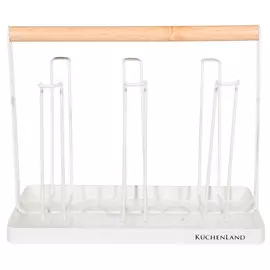 Сушилка для стаканов и кружек, 24х19 см, 6 отд, с ручкой, металл/дерево, White style