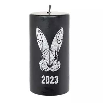Свеча, 14 см, цилиндрическая, черная, Заяц 2023, Rabbit