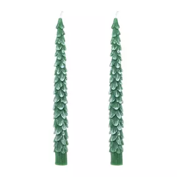 Свеча, 25 см, 2 шт, тонкая, зеленая, Елки, Сolorful glow