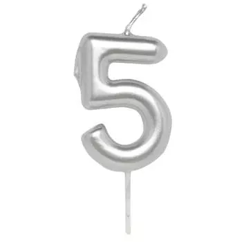 Свеча для торта, 8 см, серебристая, Цифра 5, Birthday party