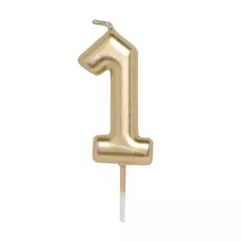 Свеча для торта, 8 см, золотистая, Цифра 1, Birthday party