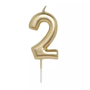 Свеча для торта, 8 см, золотистая, Цифра 2, Birthday party