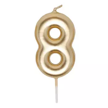 Свеча для торта, 8 см, золотистая, Цифра 8, Birthday party